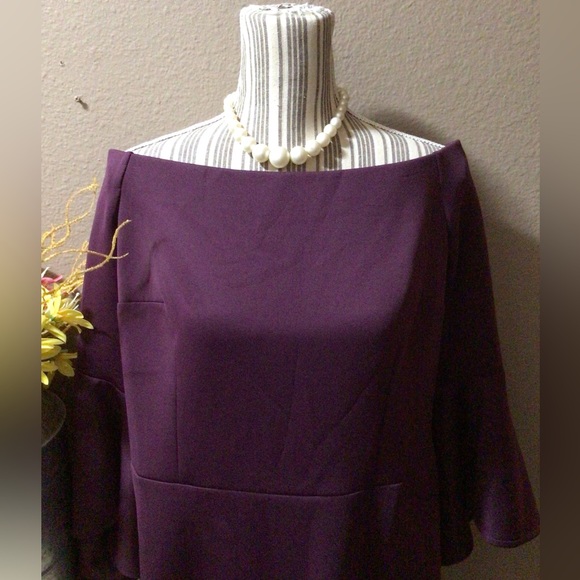 NEWT ELOQUII PLUM SCUBA DRESS SIZE 16 FLARE BELL SLEEVES ( plus size ) - Picture 2 of 15